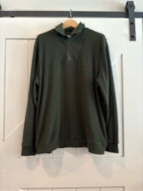 COOFANDY Men's XXL Quarter Zip Pullover Sweater Olive Green Mock Neck EUC